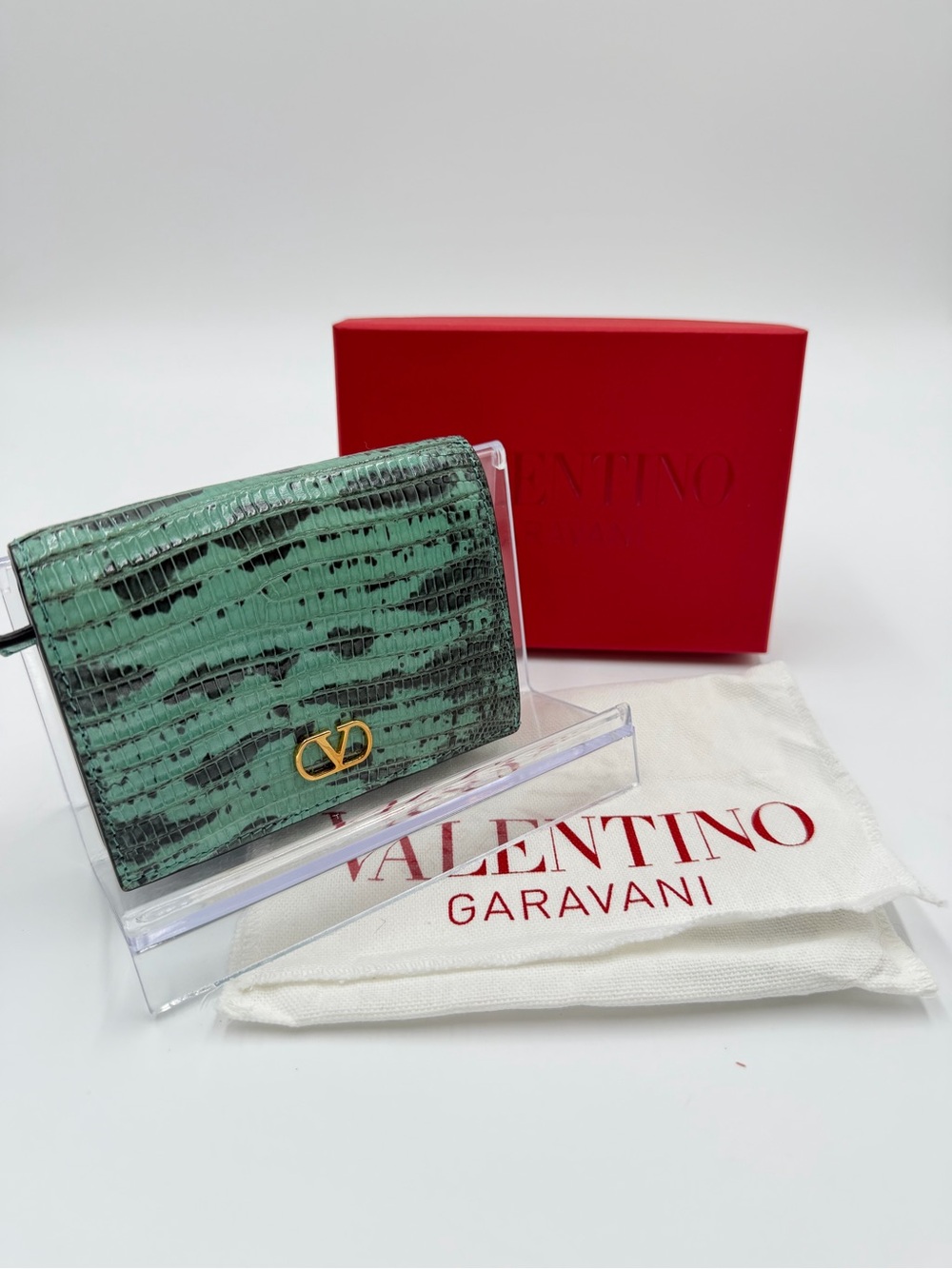 Valentino Exotic Lizard Skin Flap French Wallet Full Set w/Box Dust Bag & COA